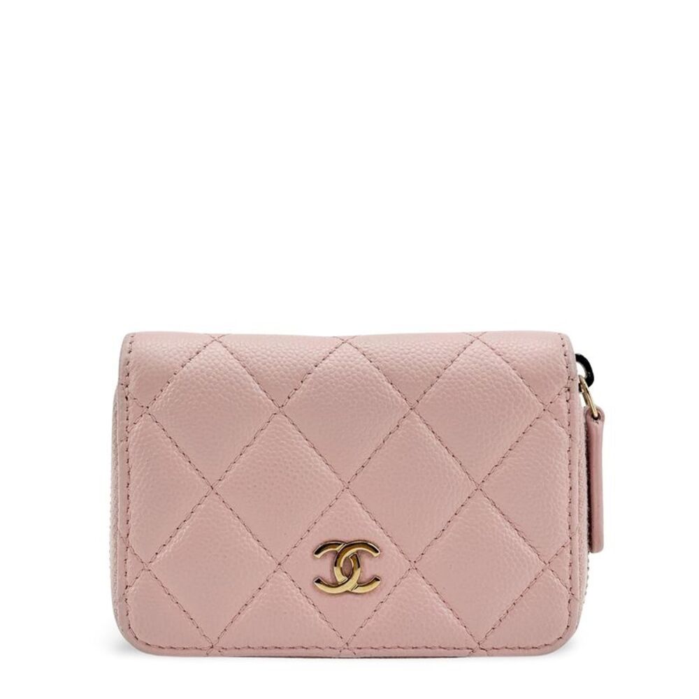 Chanel Classic Caviar Flap Zipper Card Holder Pink Gold Hardware
